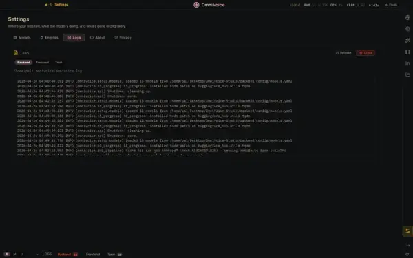 OmniVoice Studio — logs