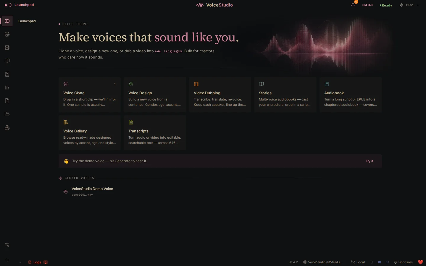 VoiceStudio.sh launchpad